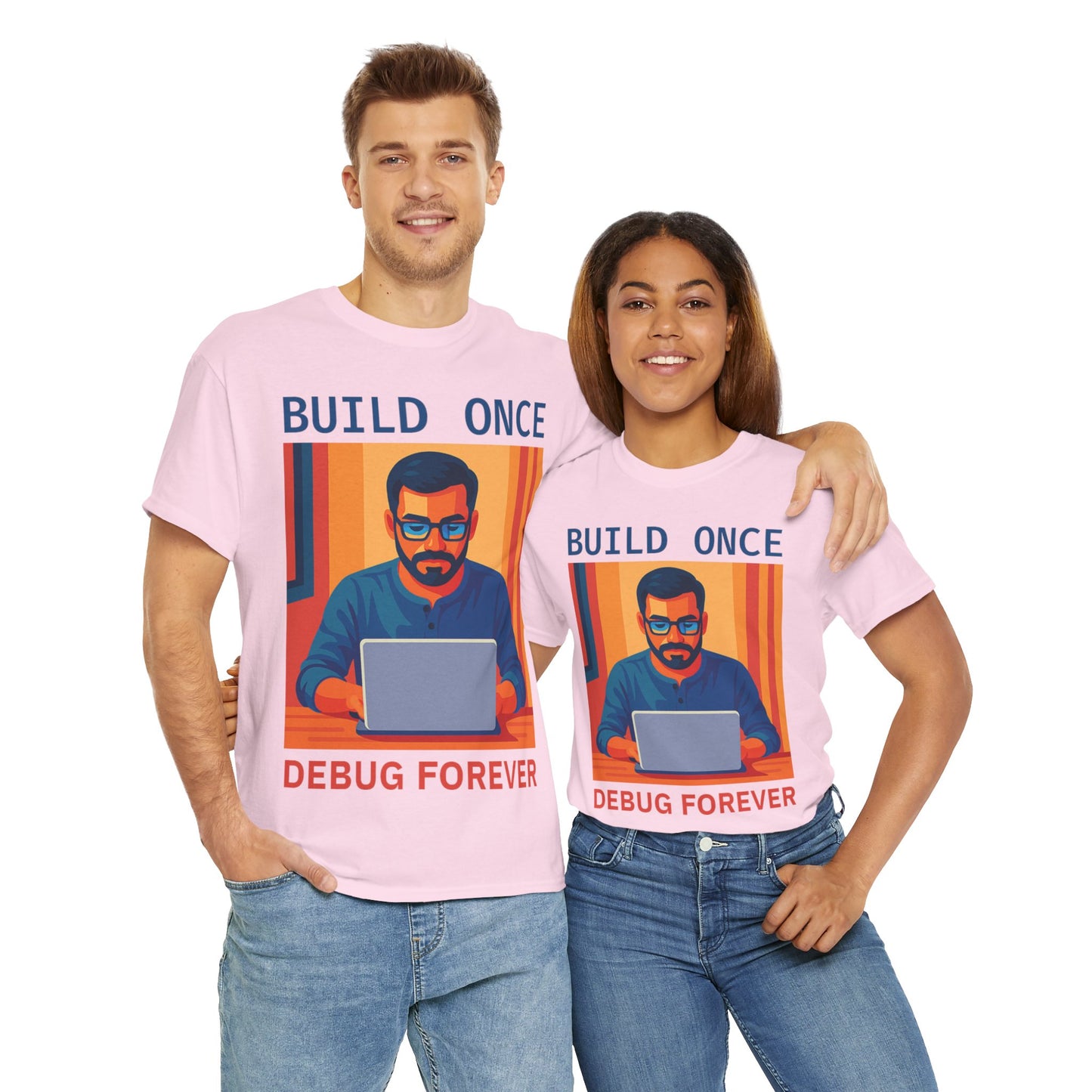 Tech Humor Unisex Heavy Cotton Tee, Geeky Shirt for Programmers, Funny Gift for Developers, Coding Enthusiast Apparel, Debug Forever Design