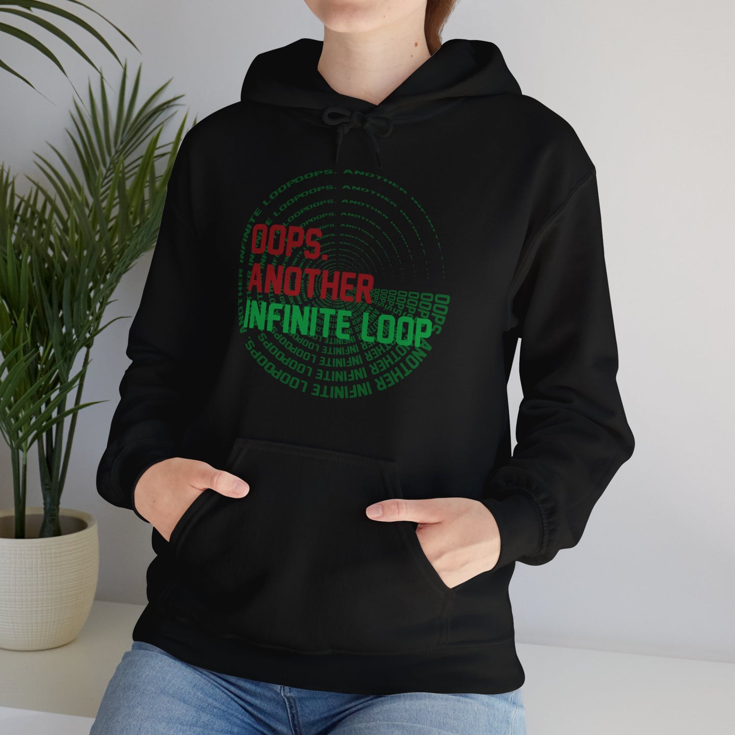 Casual Humor Hoodie - "Oops, Another Infinite Loop" - Unisex Sweatshirt for Programmers, Tech Lovers, Cozy Gift, Autumn Wear, Funny Gift