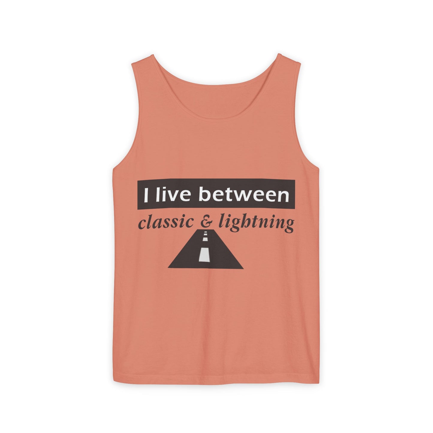 Unisex Graphic Tank Top - 'I Live Between Classic & Lightning'