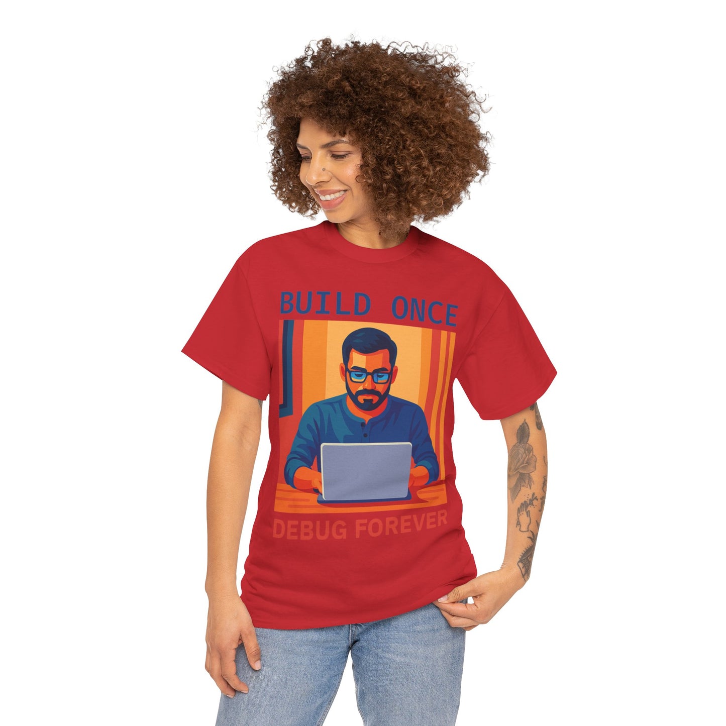 Tech Humor Unisex Heavy Cotton Tee, Geeky Shirt for Programmers, Funny Gift for Developers, Coding Enthusiast Apparel, Debug Forever Design