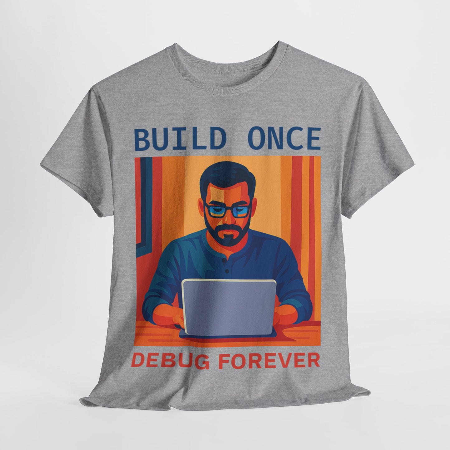 Tech Humor Unisex Heavy Cotton Tee, Geeky Shirt for Programmers, Funny Gift for Developers, Coding Enthusiast Apparel, Debug Forever Design