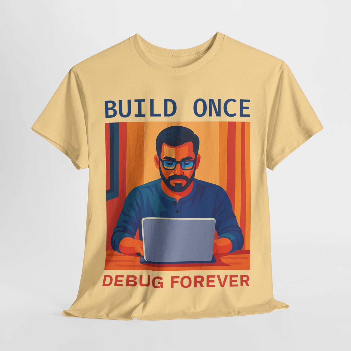 Tech Humor Unisex Heavy Cotton Tee, Geeky Shirt for Programmers, Funny Gift for Developers, Coding Enthusiast Apparel, Debug Forever Design