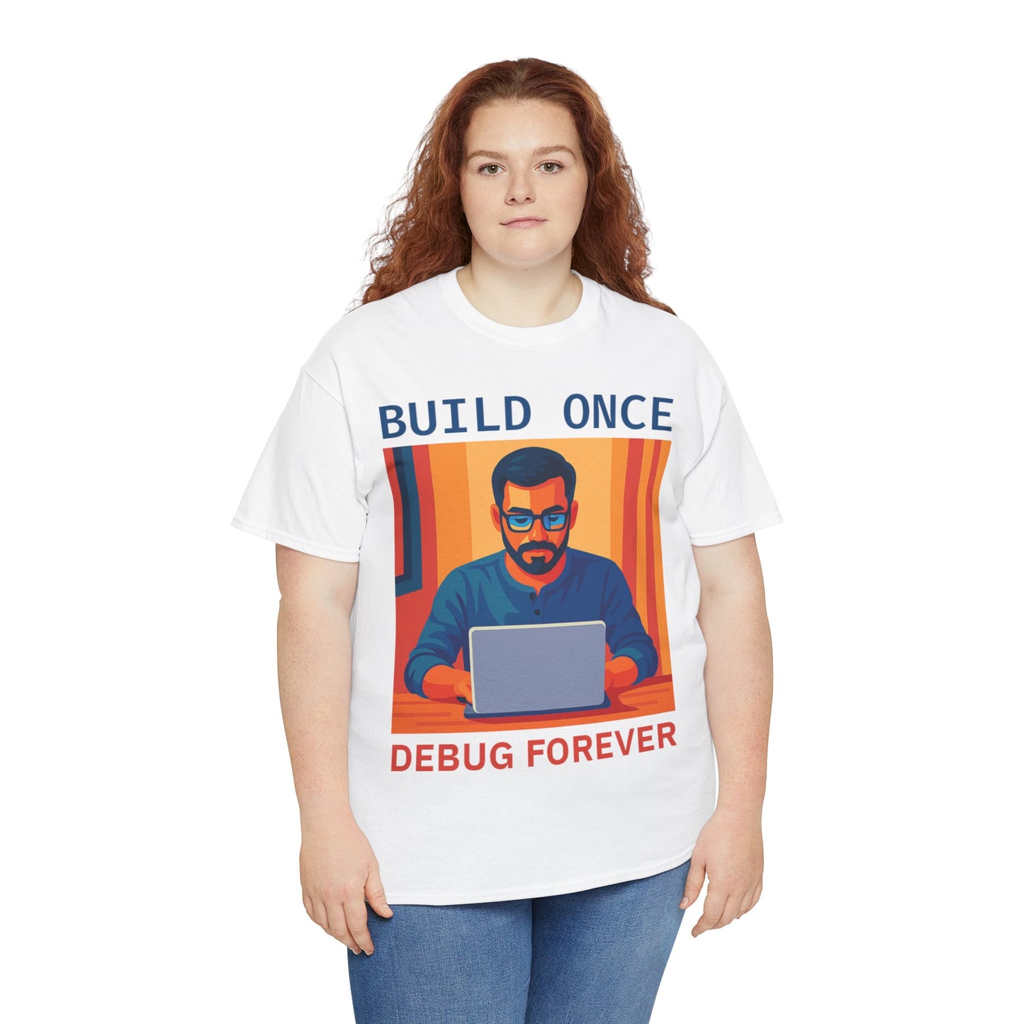 Tech Humor Unisex Heavy Cotton Tee, Geeky Shirt for Programmers, Funny Gift for Developers, Coding Enthusiast Apparel, Debug Forever Design