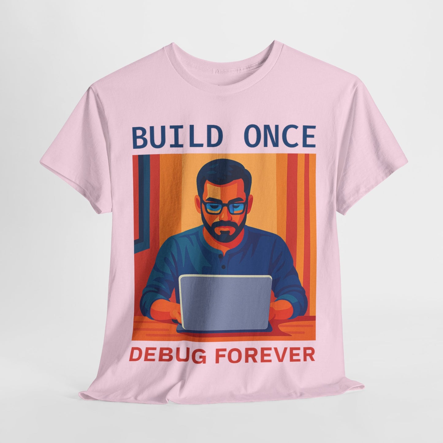 Tech Humor Unisex Heavy Cotton Tee, Geeky Shirt for Programmers, Funny Gift for Developers, Coding Enthusiast Apparel, Debug Forever Design