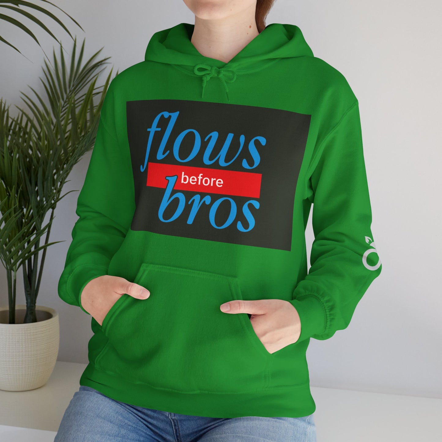Trendy Hoodie with 'flows before bros' Design, Unisex Sweatshirt, Casual Wear, Gift for Friends, Everyday Comfort
