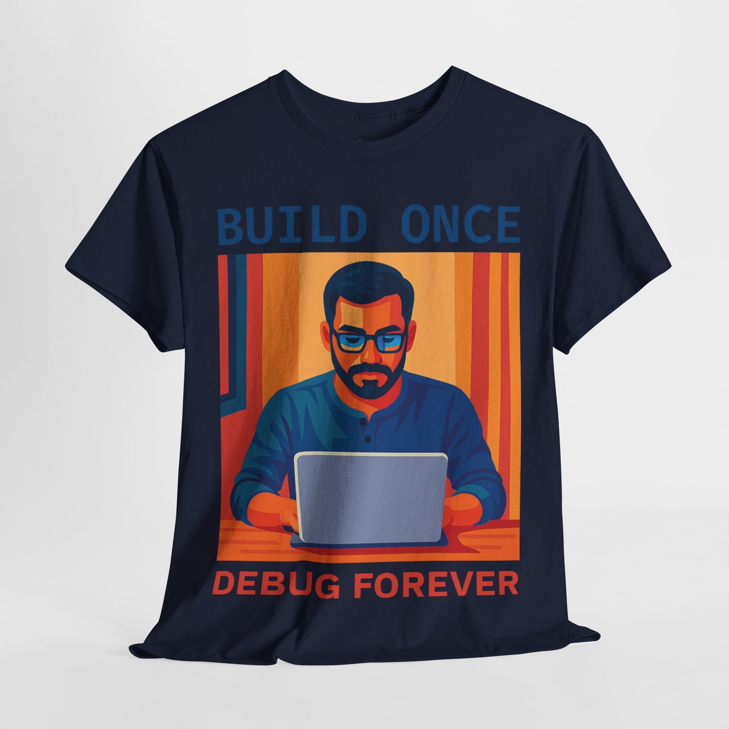 Tech Humor Unisex Heavy Cotton Tee, Geeky Shirt for Programmers, Funny Gift for Developers, Coding Enthusiast Apparel, Debug Forever Design