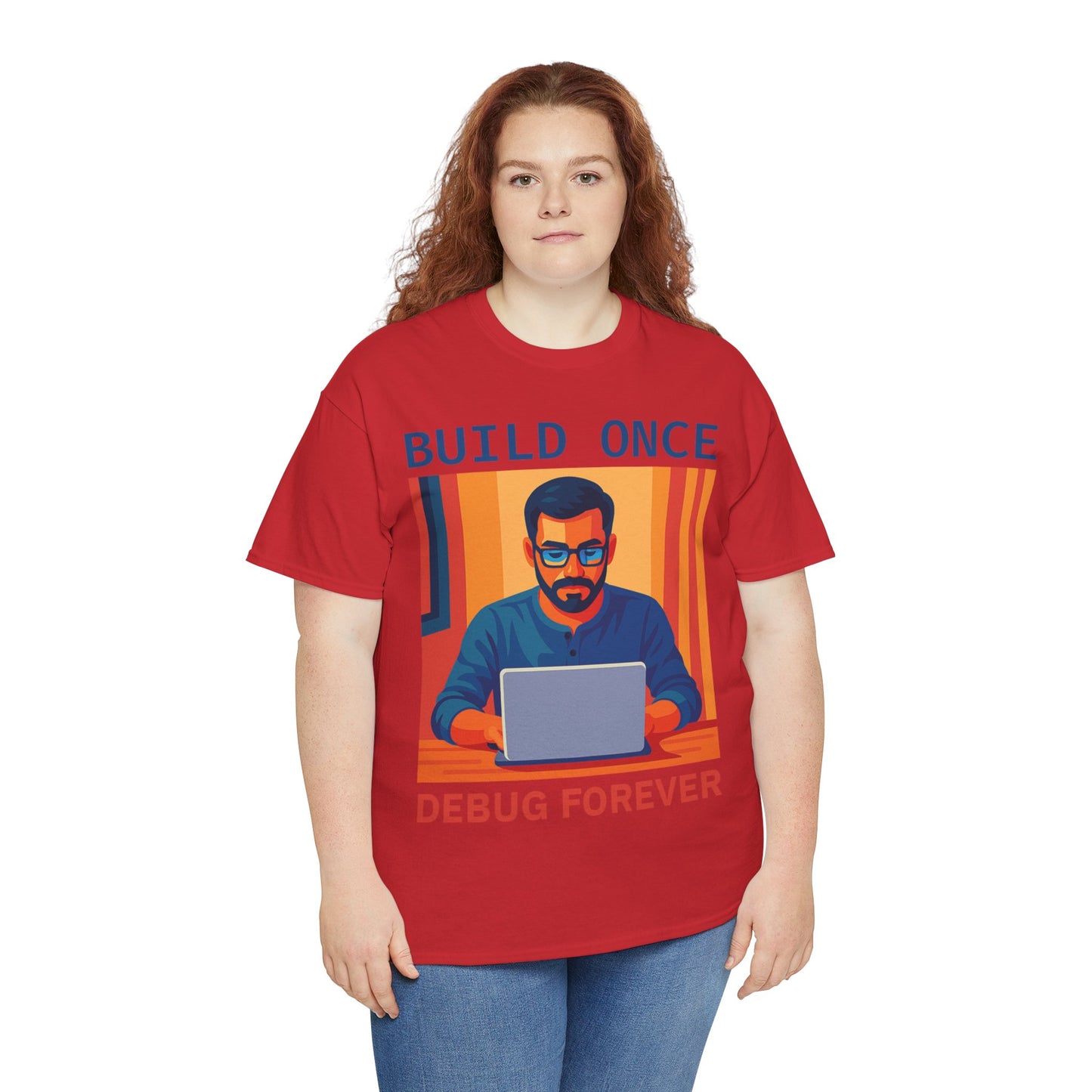 Tech Humor Unisex Heavy Cotton Tee, Geeky Shirt for Programmers, Funny Gift for Developers, Coding Enthusiast Apparel, Debug Forever Design