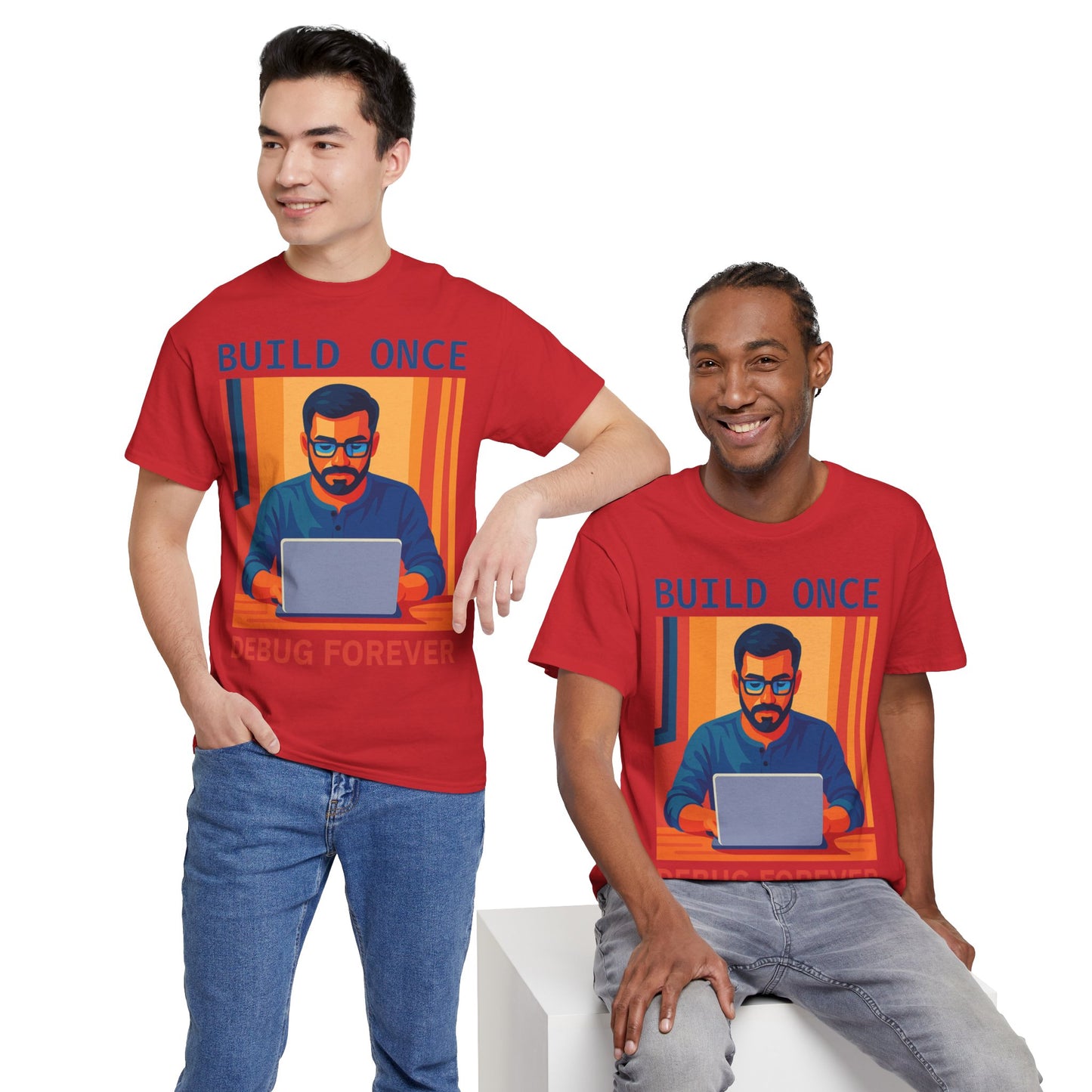 Tech Humor Unisex Heavy Cotton Tee, Geeky Shirt for Programmers, Funny Gift for Developers, Coding Enthusiast Apparel, Debug Forever Design