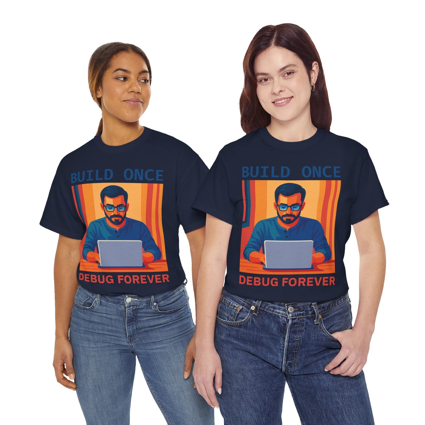 Tech Humor Unisex Heavy Cotton Tee, Geeky Shirt for Programmers, Funny Gift for Developers, Coding Enthusiast Apparel, Debug Forever Design