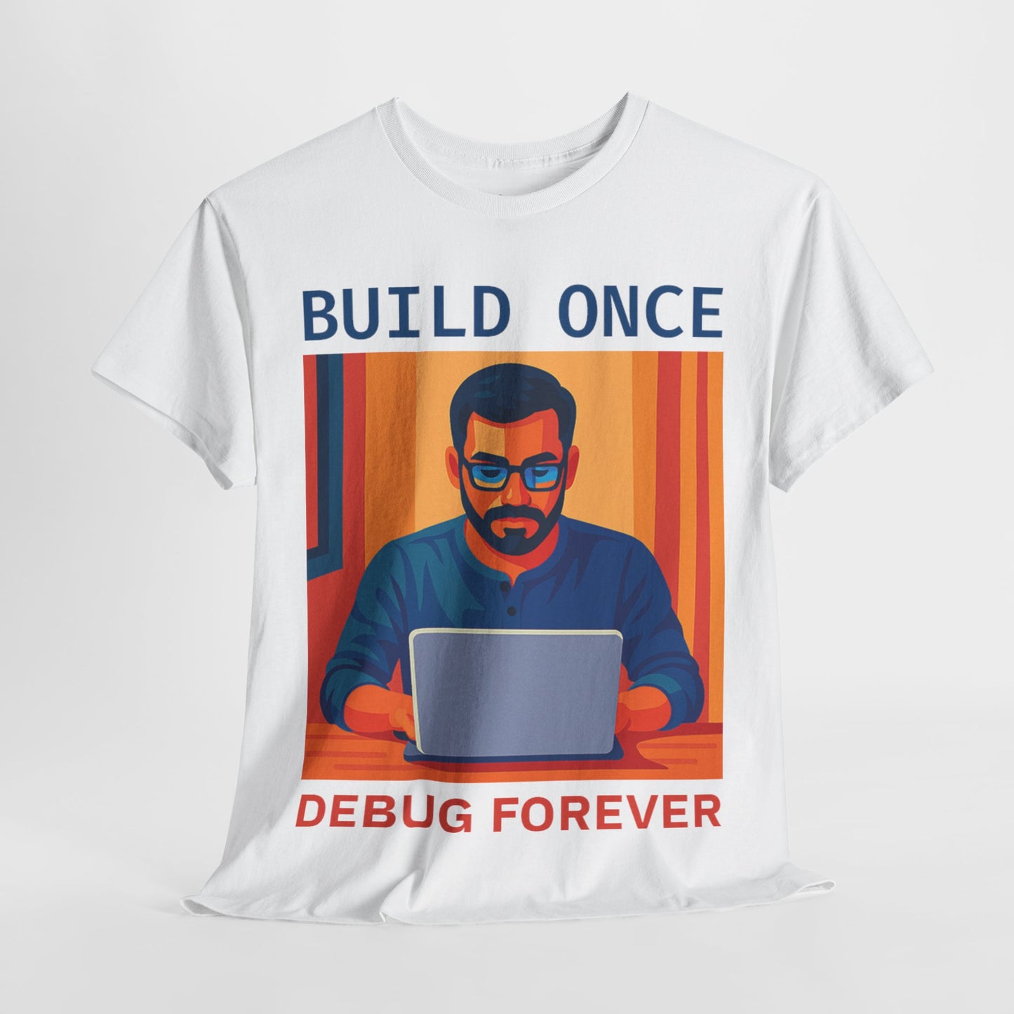 Tech Humor Unisex Heavy Cotton Tee, Geeky Shirt for Programmers, Funny Gift for Developers, Coding Enthusiast Apparel, Debug Forever Design