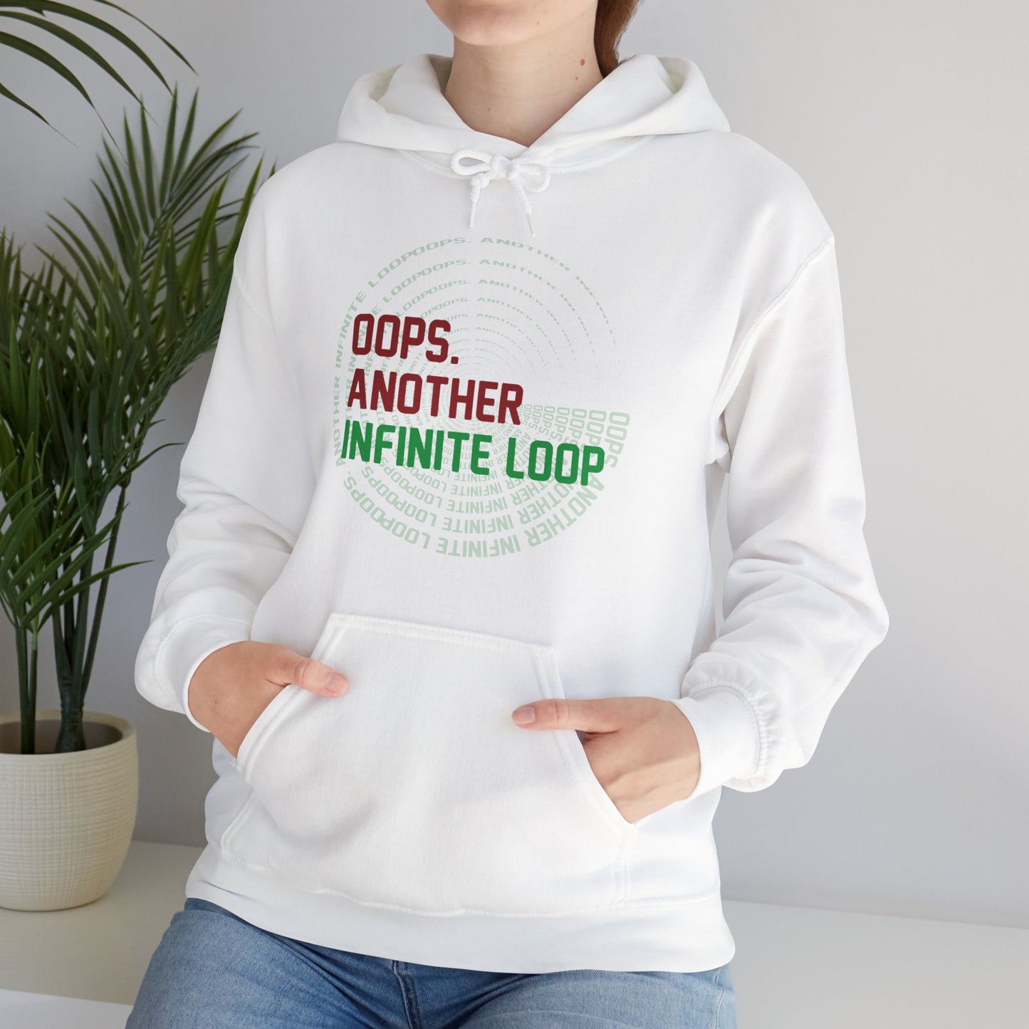 Casual Humor Hoodie - "Oops, Another Infinite Loop" - Unisex Sweatshirt for Programmers, Tech Lovers, Cozy Gift, Autumn Wear, Funny Gift