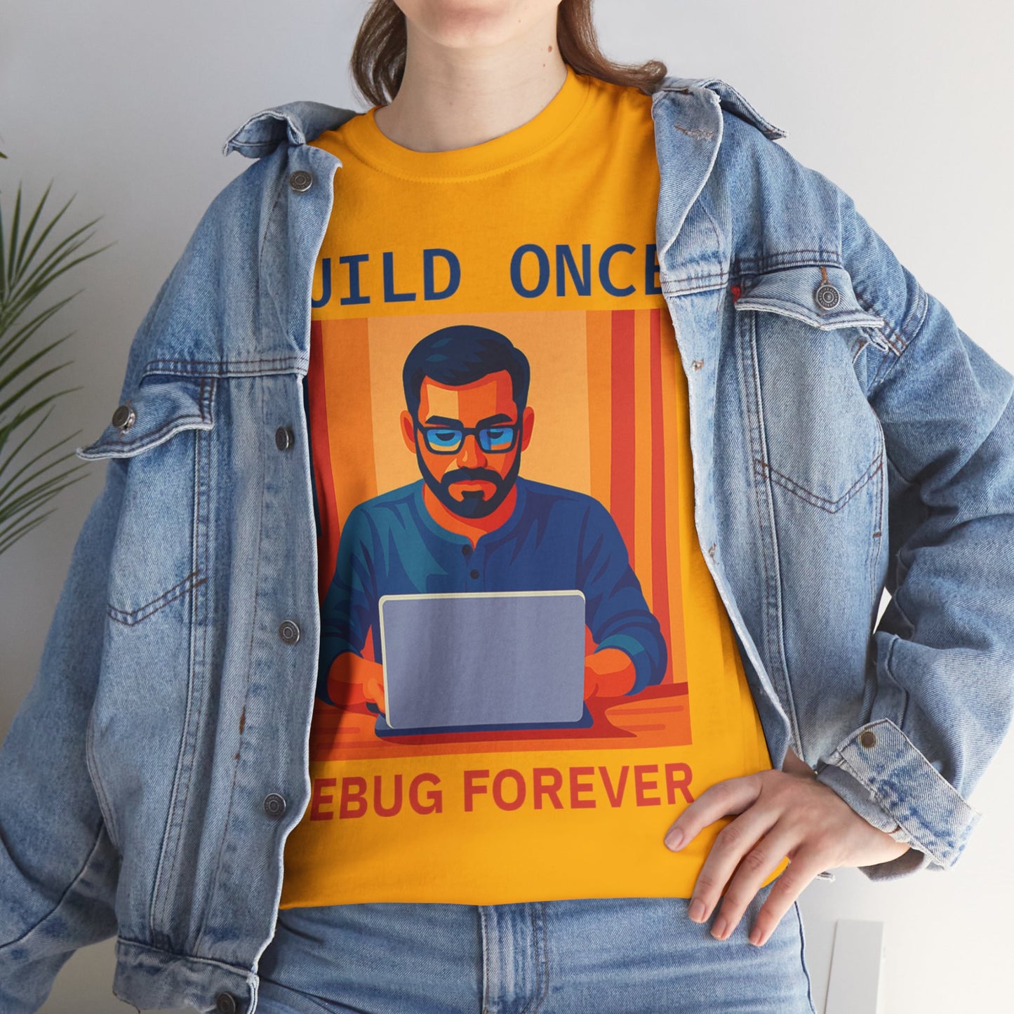 Tech Humor Unisex Heavy Cotton Tee, Geeky Shirt for Programmers, Funny Gift for Developers, Coding Enthusiast Apparel, Debug Forever Design