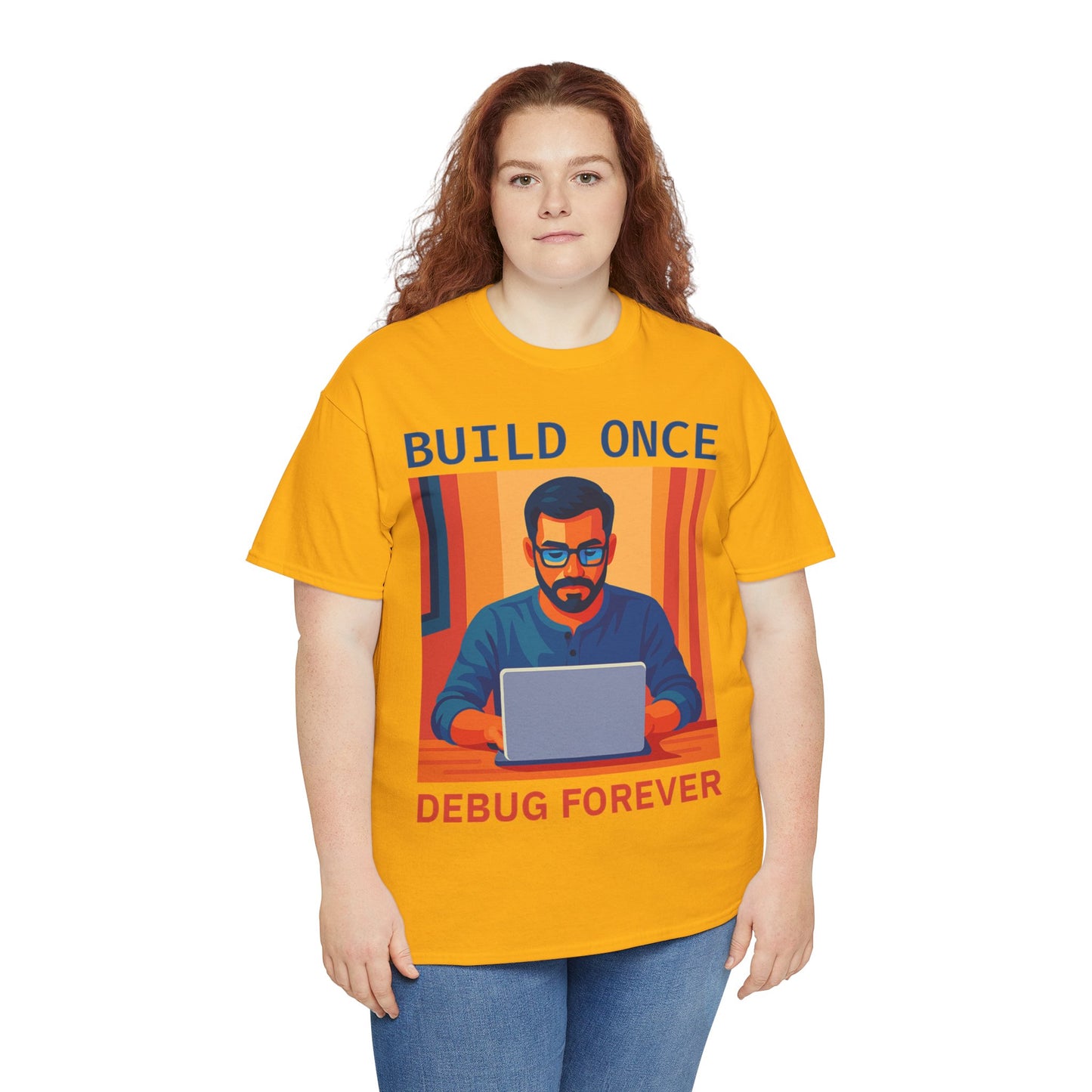 Tech Humor Unisex Heavy Cotton Tee, Geeky Shirt for Programmers, Funny Gift for Developers, Coding Enthusiast Apparel, Debug Forever Design