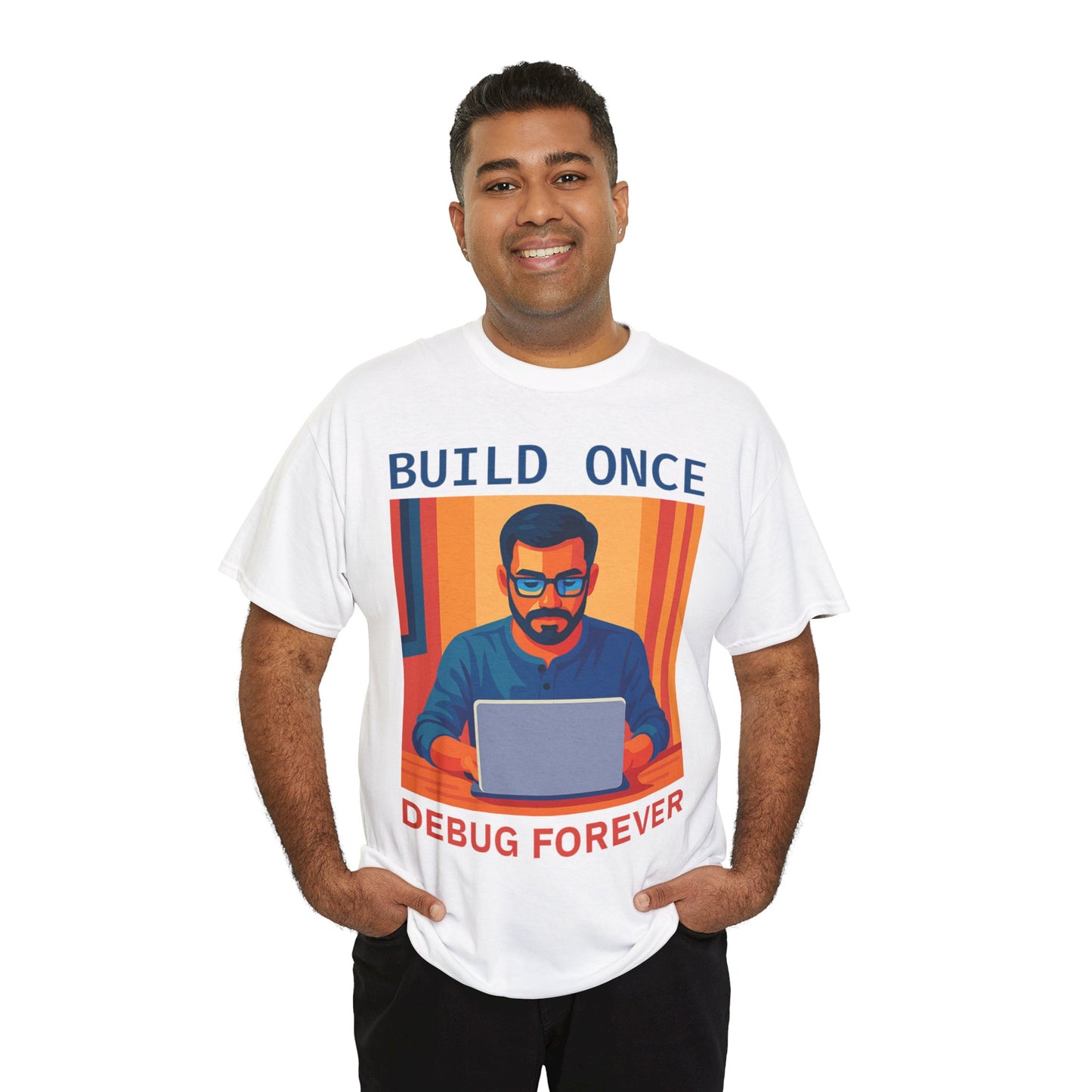 Tech Humor Unisex Heavy Cotton Tee, Geeky Shirt for Programmers, Funny Gift for Developers, Coding Enthusiast Apparel, Debug Forever Design