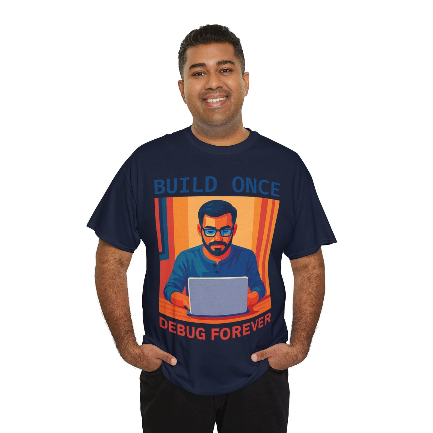 Tech Humor Unisex Heavy Cotton Tee, Geeky Shirt for Programmers, Funny Gift for Developers, Coding Enthusiast Apparel, Debug Forever Design