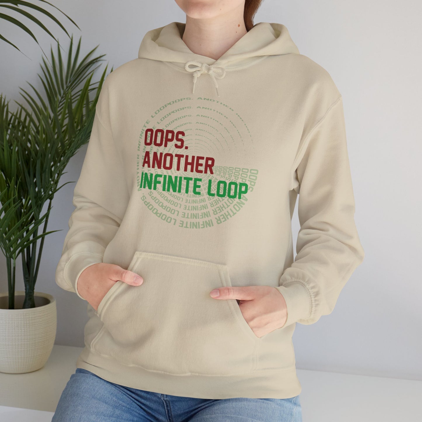 Casual Humor Hoodie - "Oops, Another Infinite Loop" - Unisex Sweatshirt for Programmers, Tech Lovers, Cozy Gift, Autumn Wear, Funny Gift