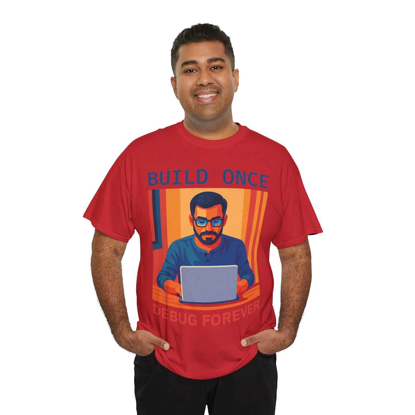 Tech Humor Unisex Heavy Cotton Tee, Geeky Shirt for Programmers, Funny Gift for Developers, Coding Enthusiast Apparel, Debug Forever Design