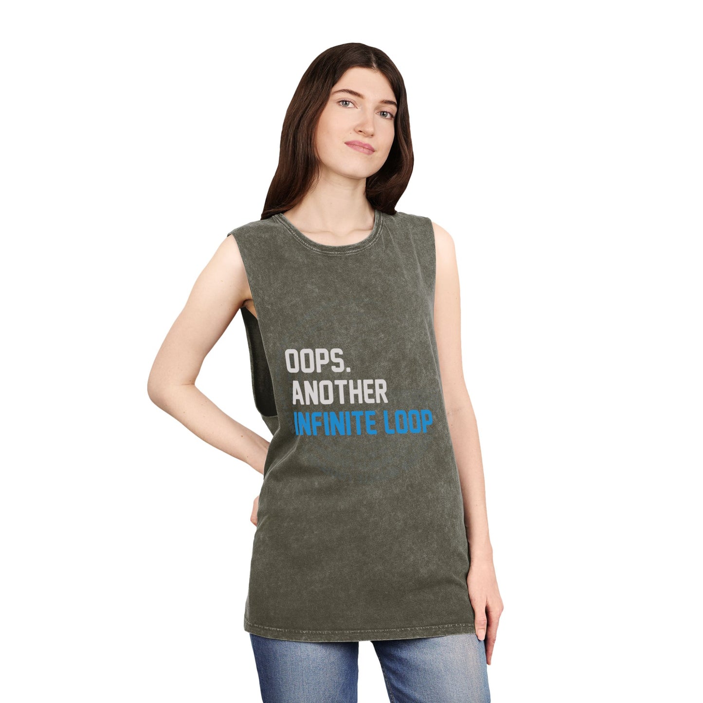Unisex Stonewash Tank Top with 'Oops, Another Infinite Loop' Design, Casual Summer Wear, Perfect Gift for Tech Lovers, Graphic Tee for [...]