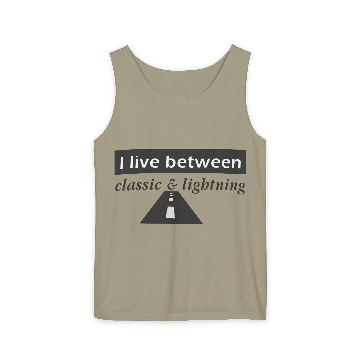 Unisex Graphic Tank Top - 'I Live Between Classic & Lightning'