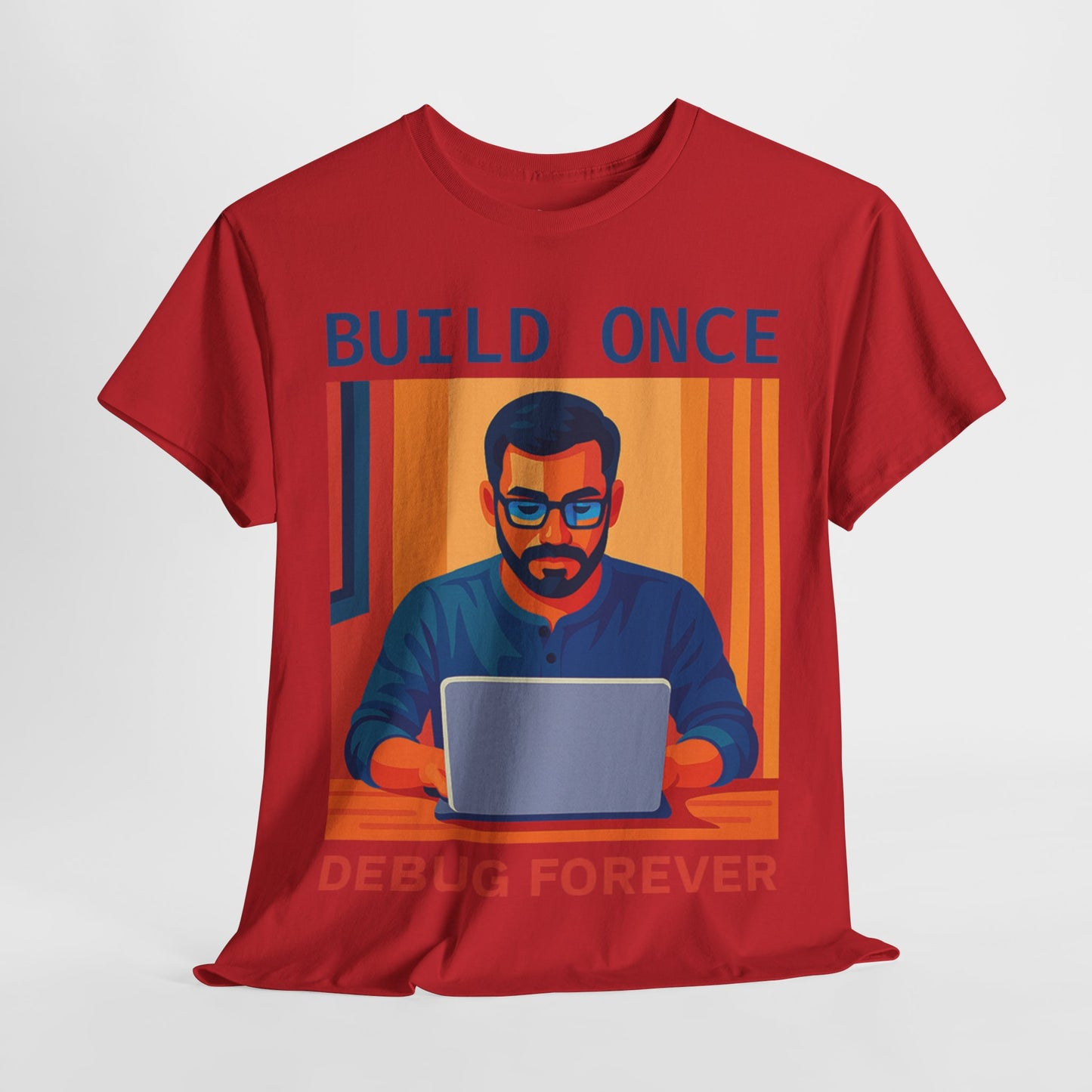 Tech Humor Unisex Heavy Cotton Tee, Geeky Shirt for Programmers, Funny Gift for Developers, Coding Enthusiast Apparel, Debug Forever Design