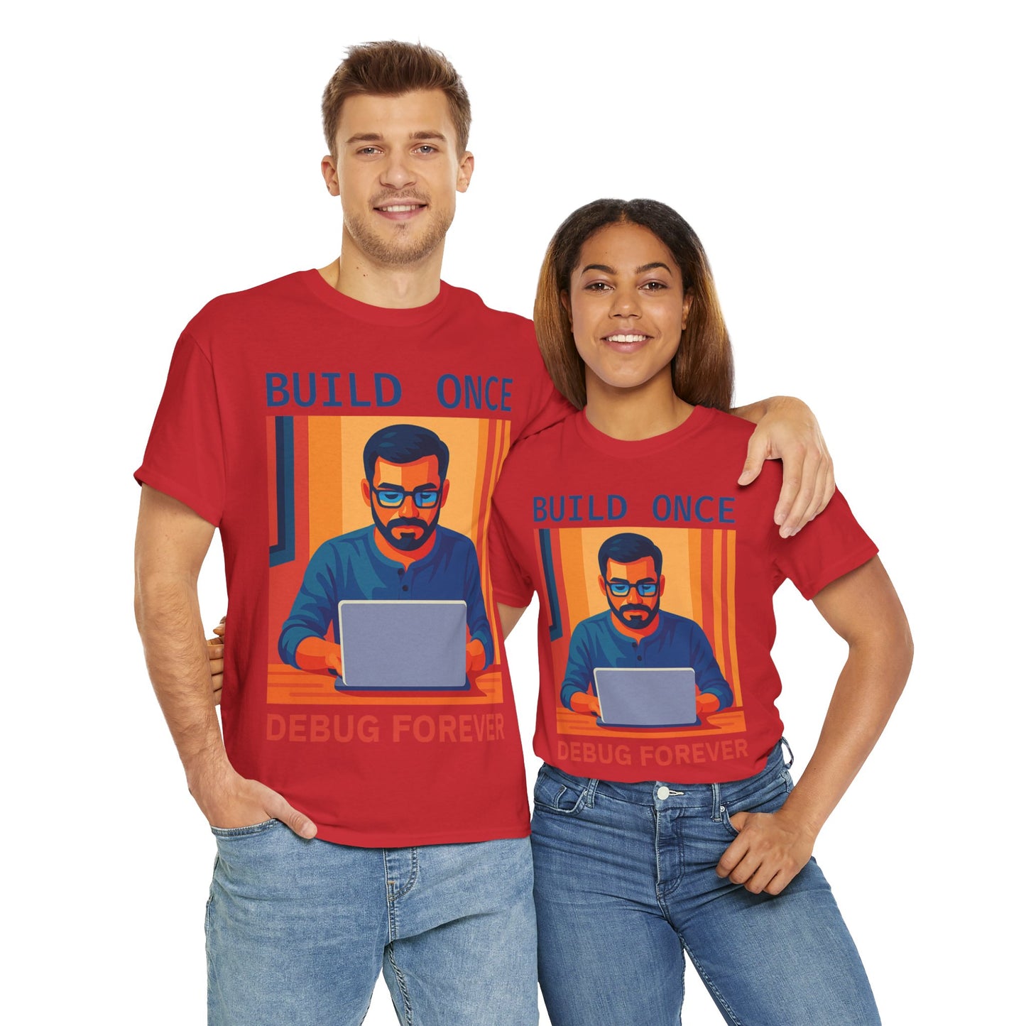 Tech Humor Unisex Heavy Cotton Tee, Geeky Shirt for Programmers, Funny Gift for Developers, Coding Enthusiast Apparel, Debug Forever Design