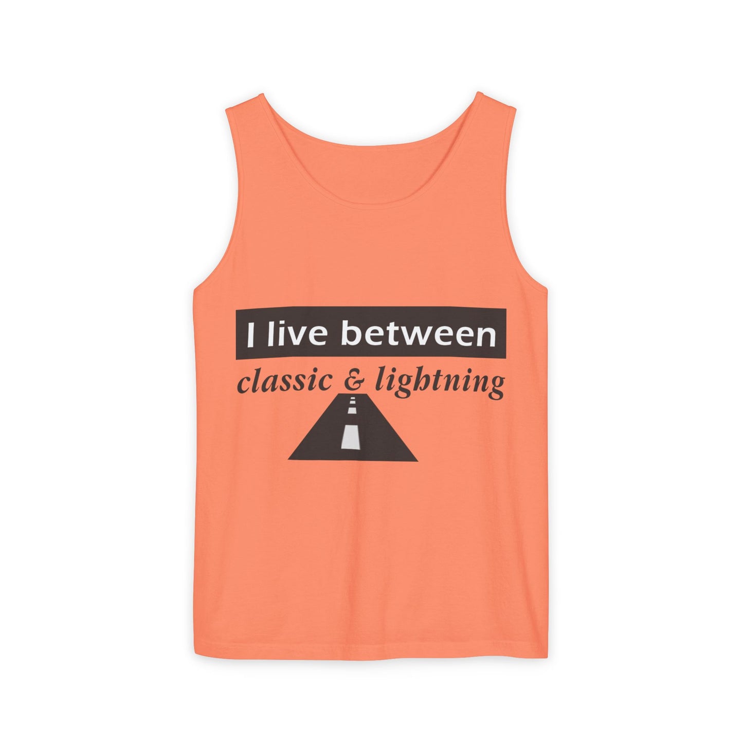 Unisex Graphic Tank Top - 'I Live Between Classic & Lightning'