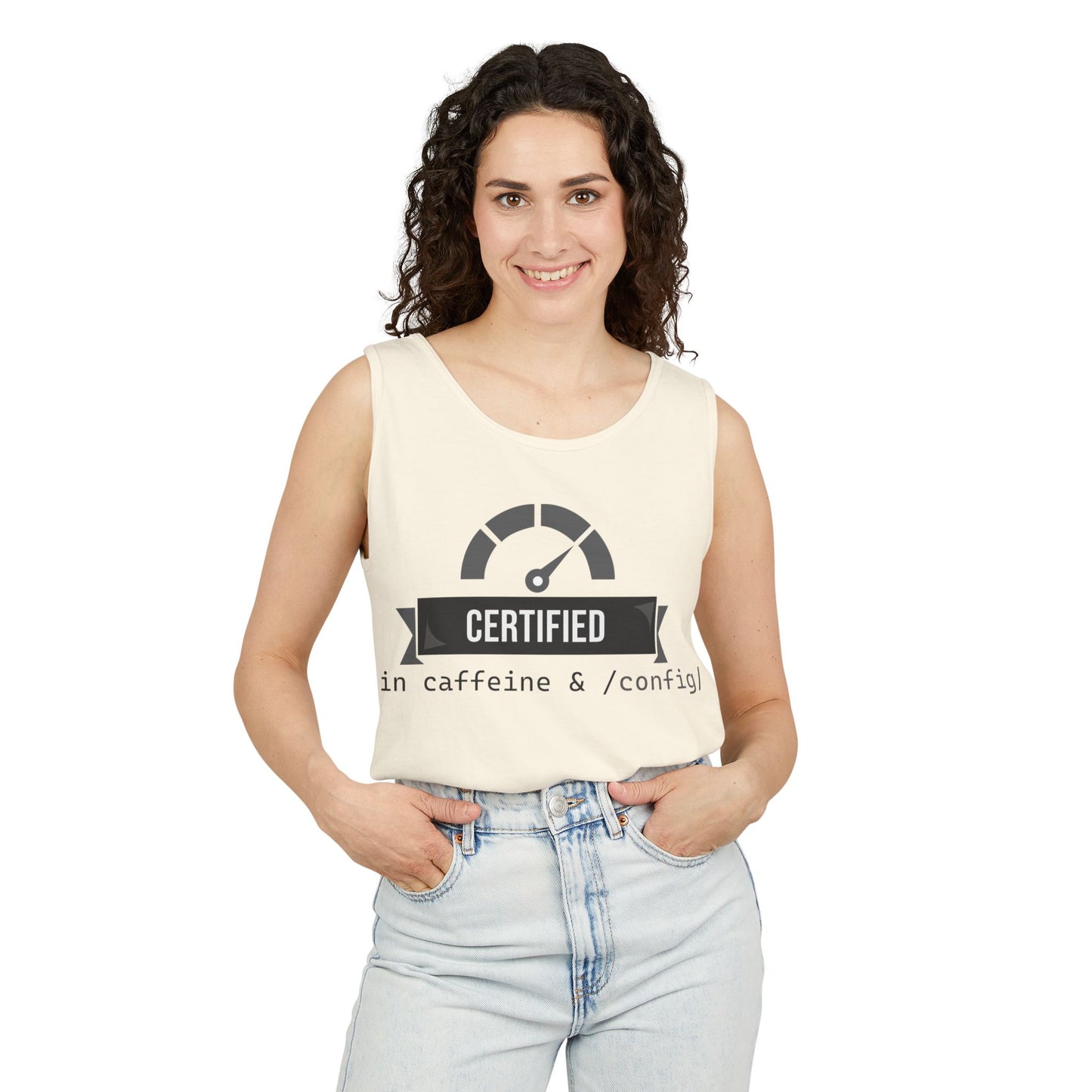 Certified Caffeine Unisex Tank Top, Funny Coffee Lover Shirt, Gift for Barista, Summer Casual Wear, Unique Birthday Present