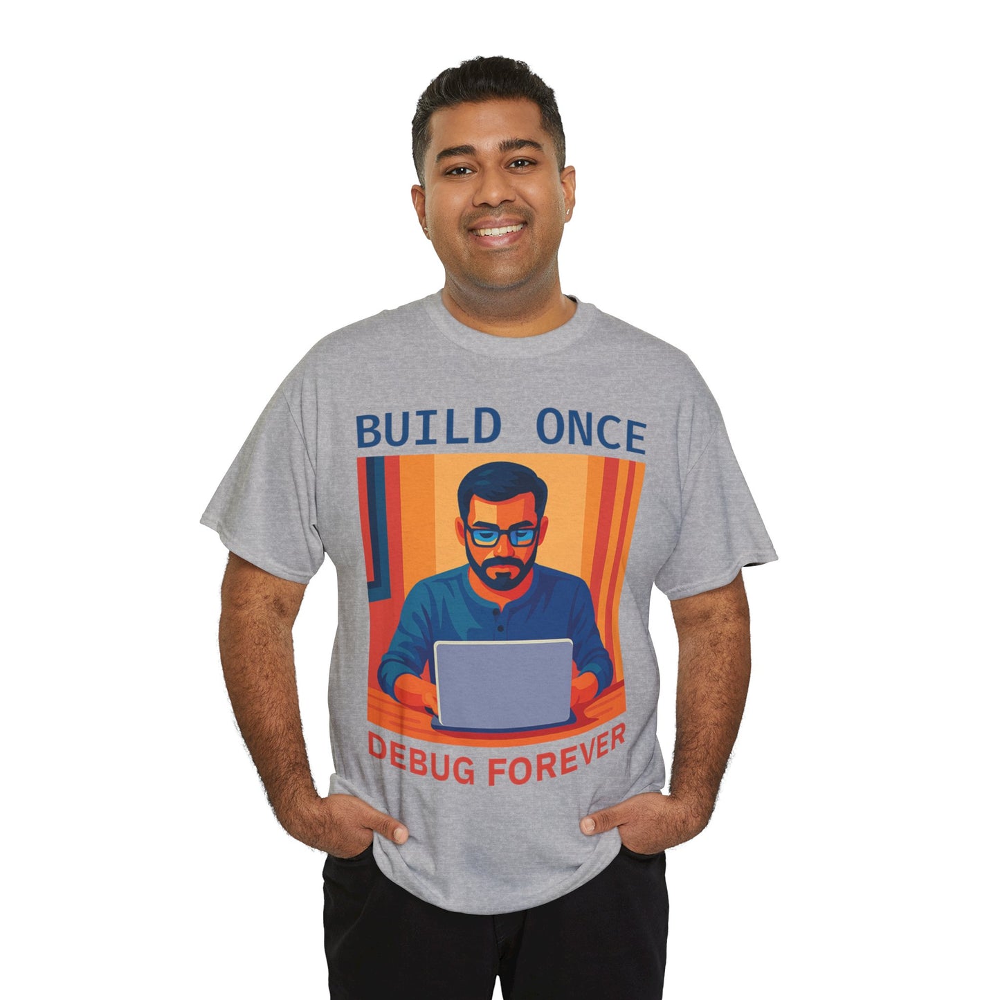 Tech Humor Unisex Heavy Cotton Tee, Geeky Shirt for Programmers, Funny Gift for Developers, Coding Enthusiast Apparel, Debug Forever Design