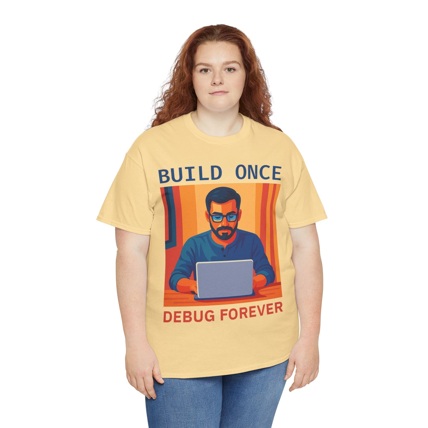 Tech Humor Unisex Heavy Cotton Tee, Geeky Shirt for Programmers, Funny Gift for Developers, Coding Enthusiast Apparel, Debug Forever Design