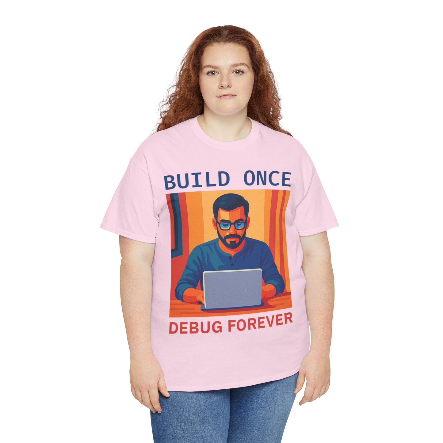 Tech Humor Unisex Heavy Cotton Tee, Geeky Shirt for Programmers, Funny Gift for Developers, Coding Enthusiast Apparel, Debug Forever Design