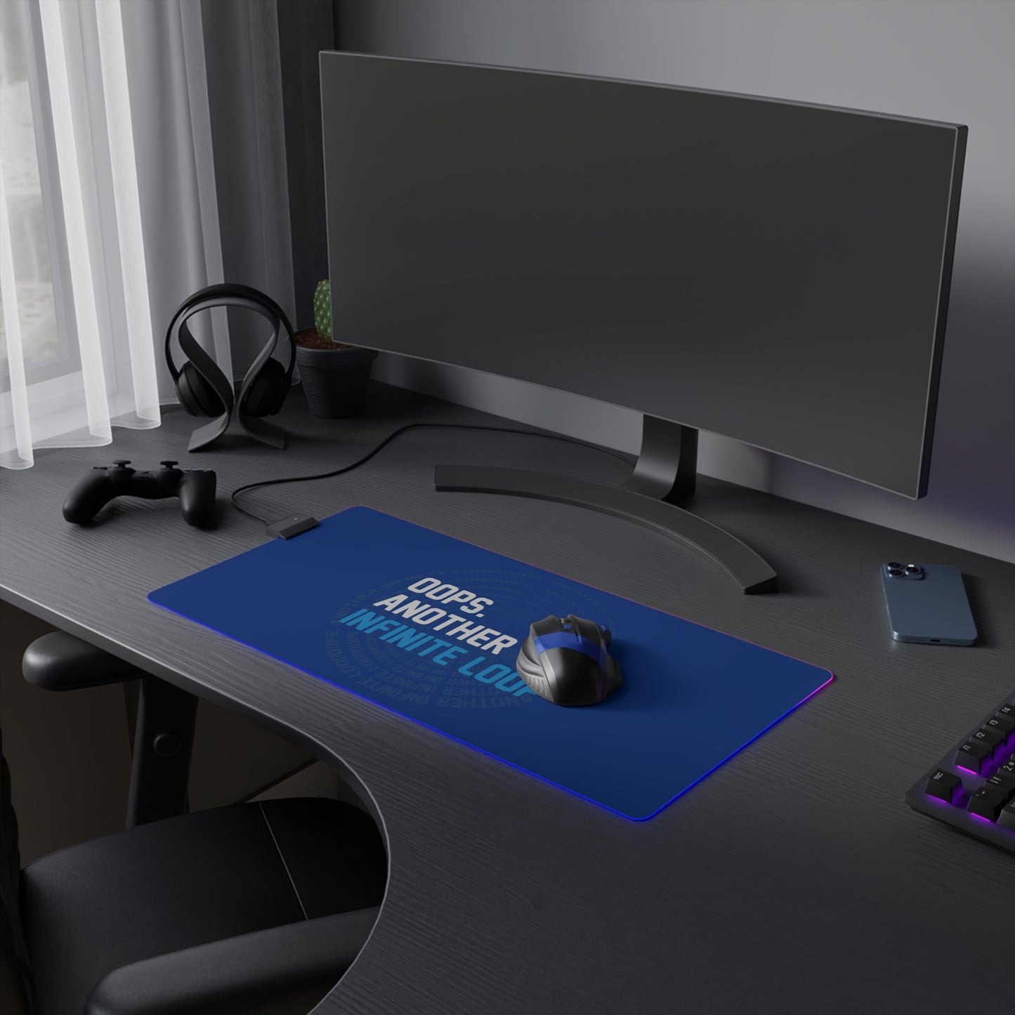 LED Gaming Mouse Pad with Infinite Loop Design, Gamer Desk Accessory, LED-Backlit Mouse Pad, Gift for Gamers, PC Gaming Essential
