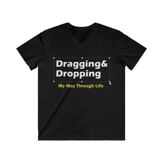 Men's V-Neck Tee: Dragging & Dropping Graphic Shirt for Tech Lovers, Gift for Programmers, Casual Wear, Everyday Humor, Geeky Fashion