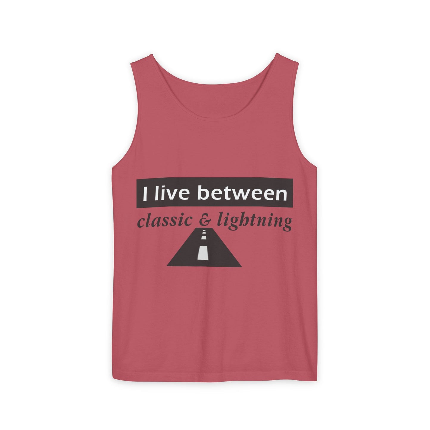 Unisex Graphic Tank Top - 'I Live Between Classic & Lightning'