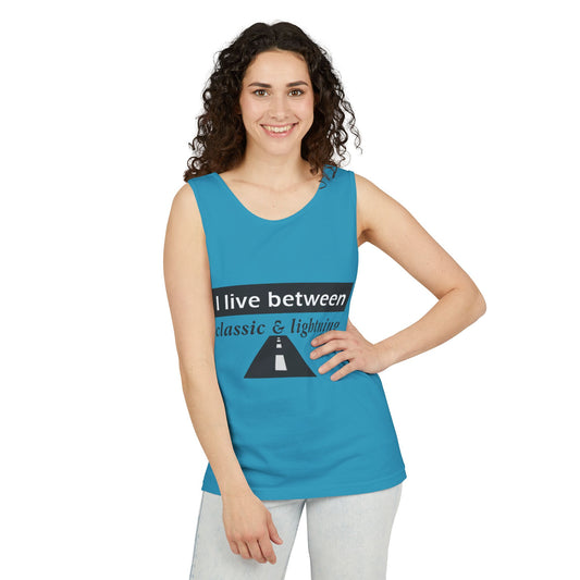 Unisex Graphic Tank Top - 'I Live Between Classic & Lightning'