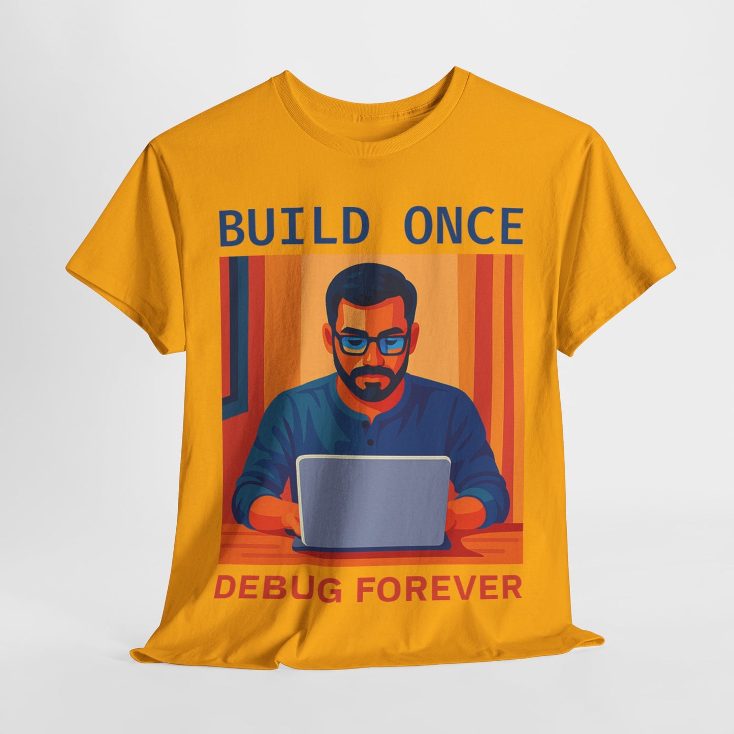 Tech Humor Unisex Heavy Cotton Tee, Geeky Shirt for Programmers, Funny Gift for Developers, Coding Enthusiast Apparel, Debug Forever Design