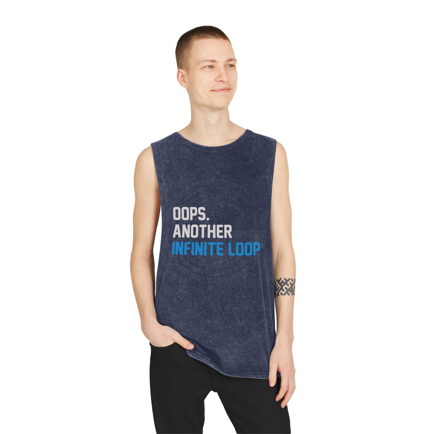 Unisex Stonewash Tank Top with 'Oops, Another Infinite Loop' Design, Casual Summer Wear, Perfect Gift for Tech Lovers, Graphic Tee for [...]