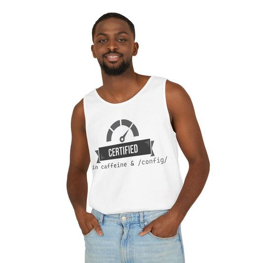 Certified Caffeine Unisex Tank Top, Funny Coffee Lover Shirt, Gift for Barista, Summer Casual Wear, Unique Birthday Present