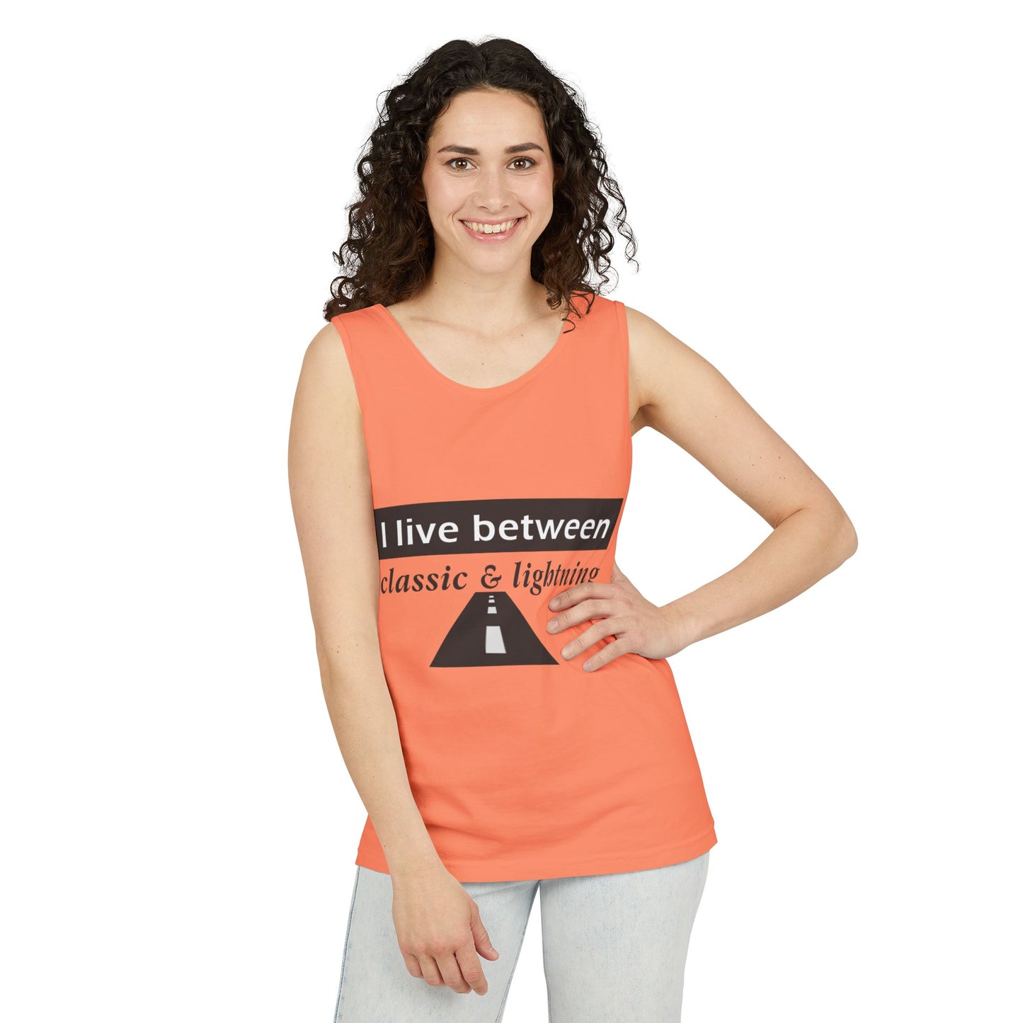 Unisex Graphic Tank Top - 'I Live Between Classic & Lightning'