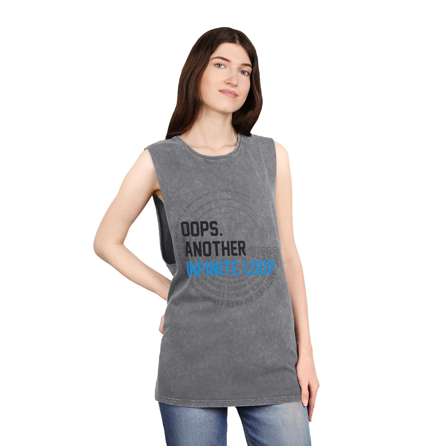 Unisex Stonewash Tank Top with 'Oops, Another Infinite Loop' Design, Casual Summer Wear, Perfect Gift for Tech Lovers, Graphic Tee for [...]