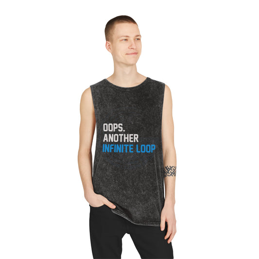 Unisex Stonewash Tank Top with 'Oops, Another Infinite Loop' Design, Casual Summer Wear, Perfect Gift for Tech Lovers, Graphic Tee for [...]