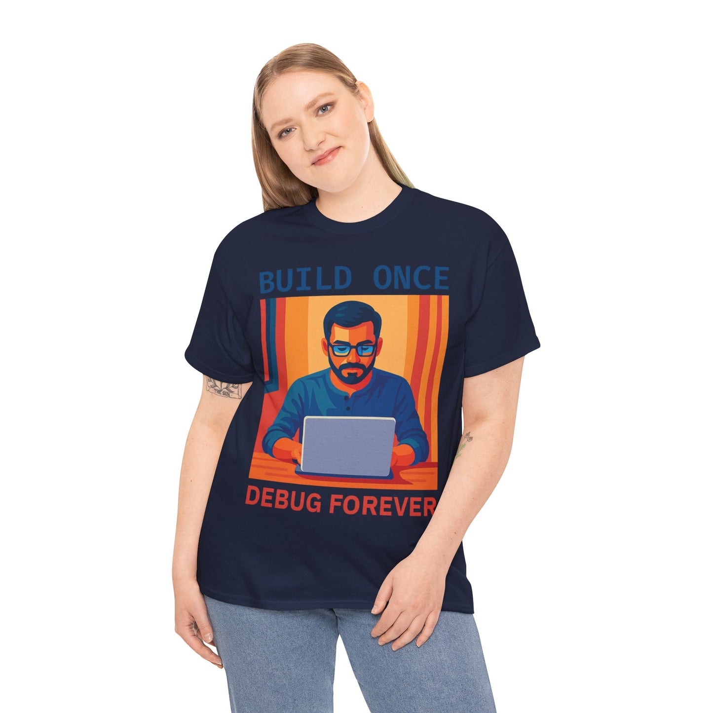Tech Humor Unisex Heavy Cotton Tee, Geeky Shirt for Programmers, Funny Gift for Developers, Coding Enthusiast Apparel, Debug Forever Design