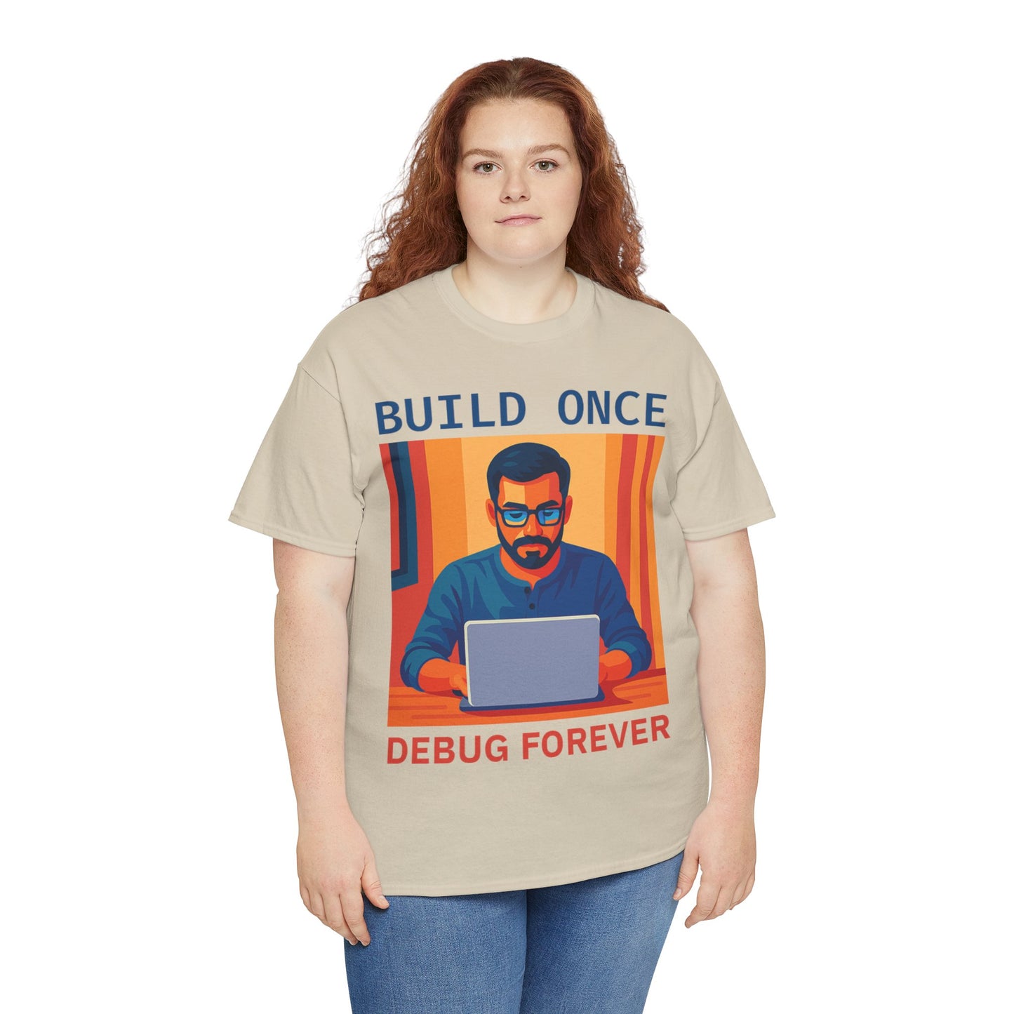 Tech Humor Unisex Heavy Cotton Tee, Geeky Shirt for Programmers, Funny Gift for Developers, Coding Enthusiast Apparel, Debug Forever Design