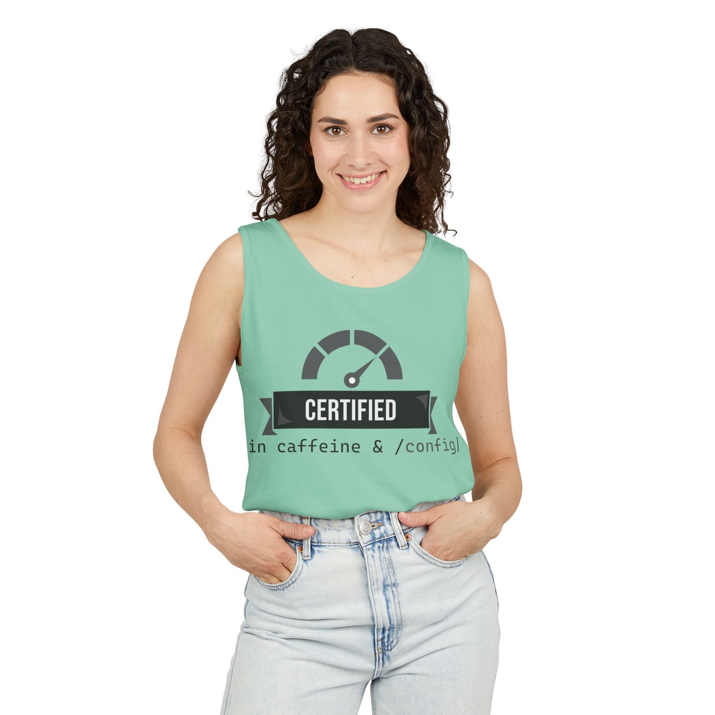 Certified Caffeine Unisex Tank Top, Funny Coffee Lover Shirt, Gift for Barista, Summer Casual Wear, Unique Birthday Present