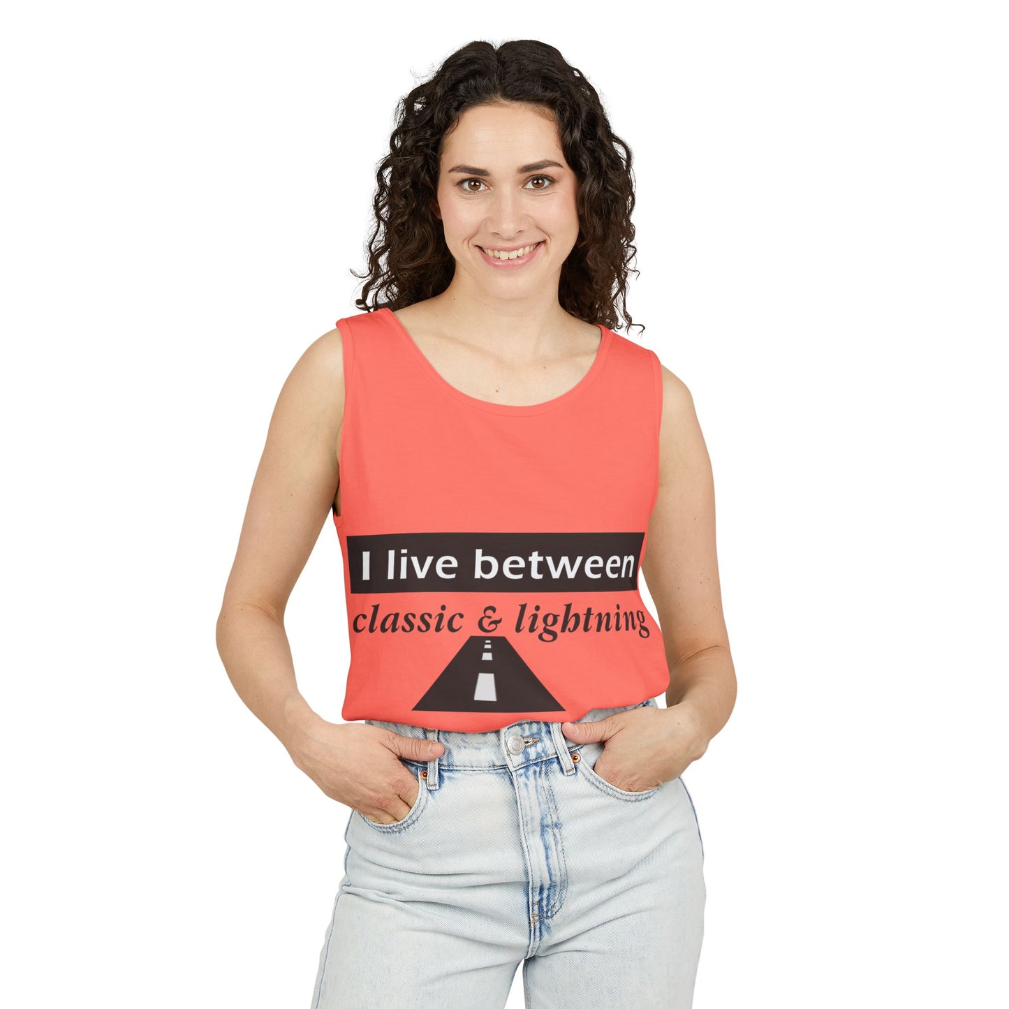 Unisex Graphic Tank Top - 'I Live Between Classic & Lightning'