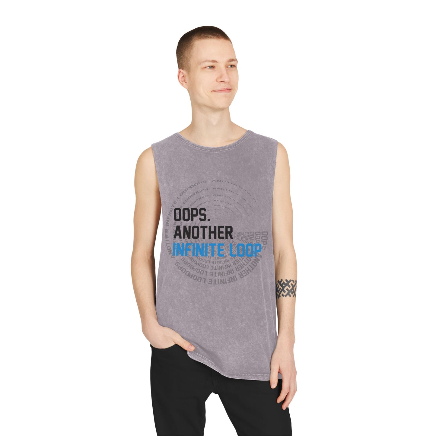 Unisex Stonewash Tank Top with 'Oops, Another Infinite Loop' Design, Casual Summer Wear, Perfect Gift for Tech Lovers, Graphic Tee for [...]