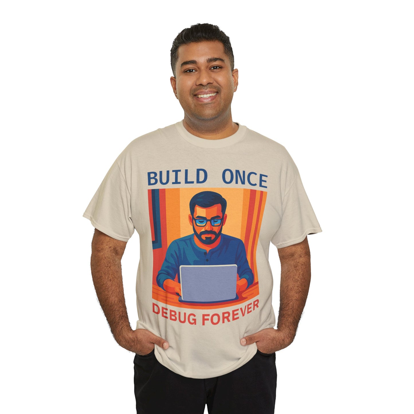 Tech Humor Unisex Heavy Cotton Tee, Geeky Shirt for Programmers, Funny Gift for Developers, Coding Enthusiast Apparel, Debug Forever Design