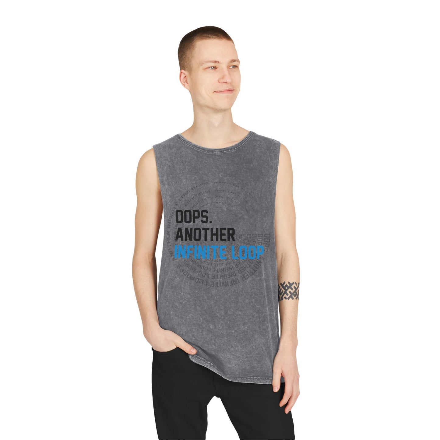 Unisex Stonewash Tank Top with 'Oops, Another Infinite Loop' Design, Casual Summer Wear, Perfect Gift for Tech Lovers, Graphic Tee for [...]