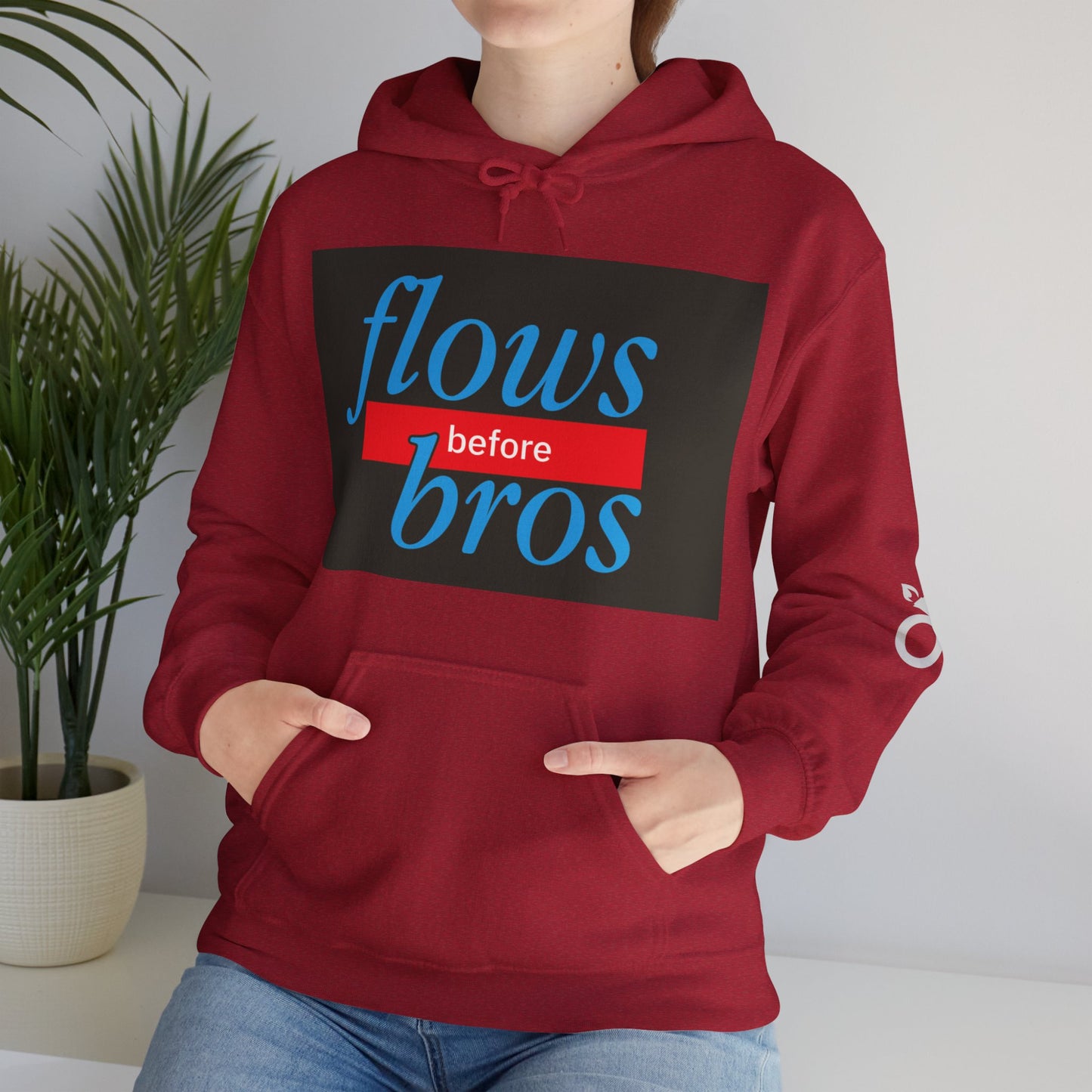 Trendy Hoodie with 'flows before bros' Design, Unisex Sweatshirt, Casual Wear, Gift for Friends, Everyday Comfort