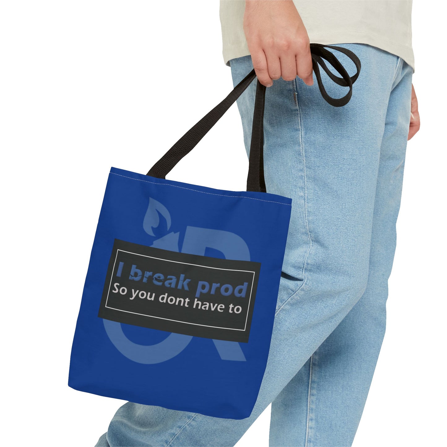 Blue Tote Bag - "I Break Prod So You Don’t Have To" - Ideal for Everyday Use, Gifts, Shopping, and Travel