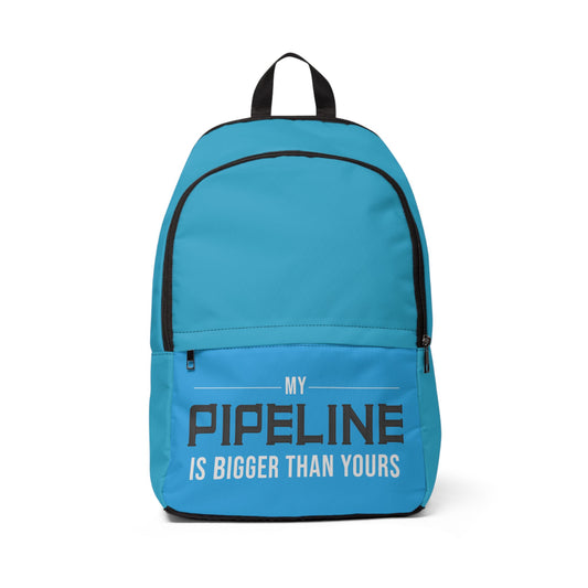 Blue Unisex Fabric Backpack with 'My Pipeline is Bigger Than Yours' Design, Trendy School Bag, Cool Gift for Students, Functional Tote [...]